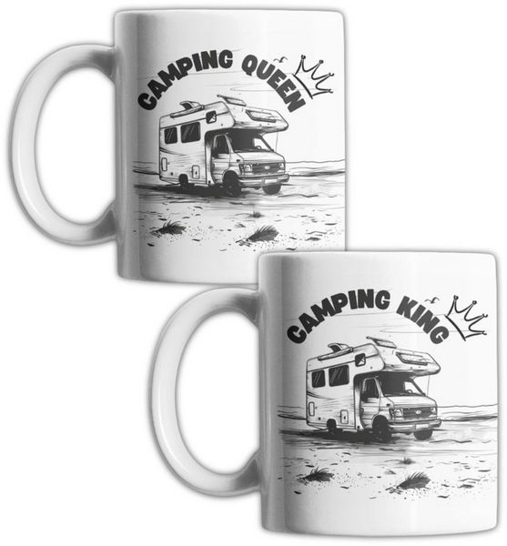 WS-Trend Tasse Camping King und Queen Set Kaffeetasse Teetasse Geschenkidee 325 ml, Keramik