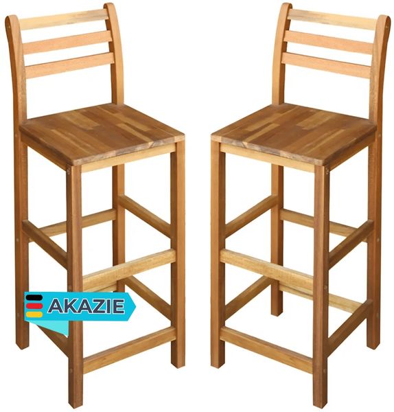 Barhocker LENI 2er Set Massivholz Akazie | Barstühle Küchenhocker Thekenhocker für Küche Hausbar