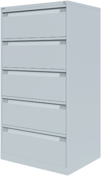 BISLEY Hängeregistraturschrank mit Schloss aus Metall in lichtgrau, 5 Schubladen, doppelbahnig - Hängeregisterschrank abschließbar, Hängeregistratur für Hängemappen & Hängeordner, DF5-645