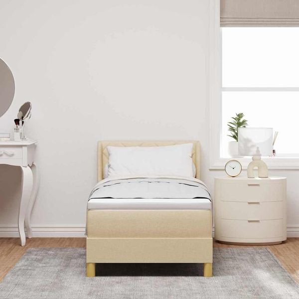 vidaXL Boxspringbett mit Matratze mit Kopfteil Creme 200 x 80 cm Stoff 3341326