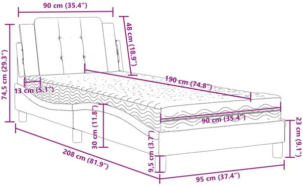 vidaXL Bettgestell ohne Matratze "Zadar" Weiß und Schwarz 90x190 cm Kunstleder 3208837 Bild 12