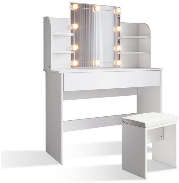 SONNI Schminktisch Schminktisch mit LED-Beleuchtung/ohne LED, weiß, Frisiertisch, weiß, Frisiertisch mit Spiegel 1080x400x1400mm