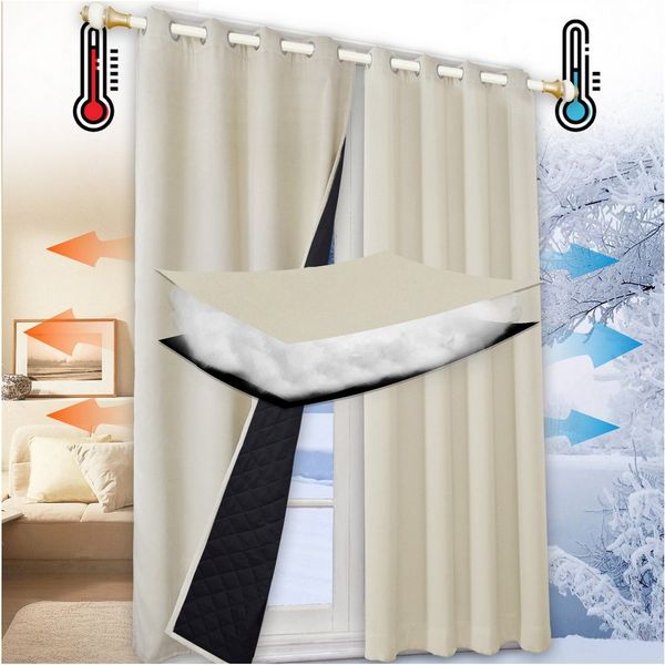 Jibenhome Vorhang Schlafzimmer Vorhänge Blickdicht, Thermogardinen Kälteschutz (2 St), Winter Verdunklungsvorhänge Ösen Thermal Wärmeisolierend