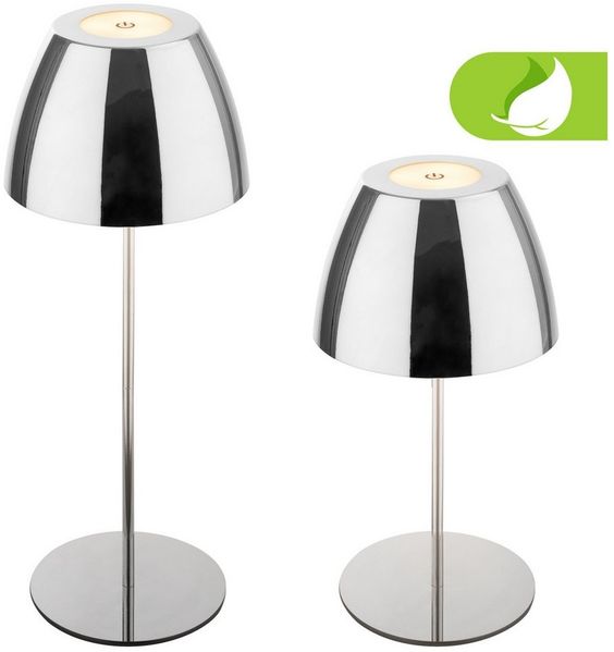 BRILONER - LED Tischlampe kabellos IP44 mit Touch, stufenlos dimmbar, Akku & Lichtquelle tauschbar, Nachttischlampe, Leselampe, LED Lampe, Campinglampe, Tischleuchte, Outdoor, 36x10,5 cm, Chrom