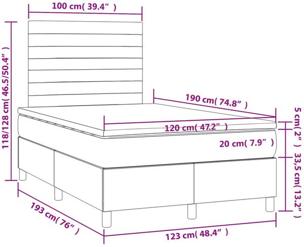 vidaXL Boxspringbett mit Matratze Hellgrau 120x190 cm Stoff 3269888 Bild 9