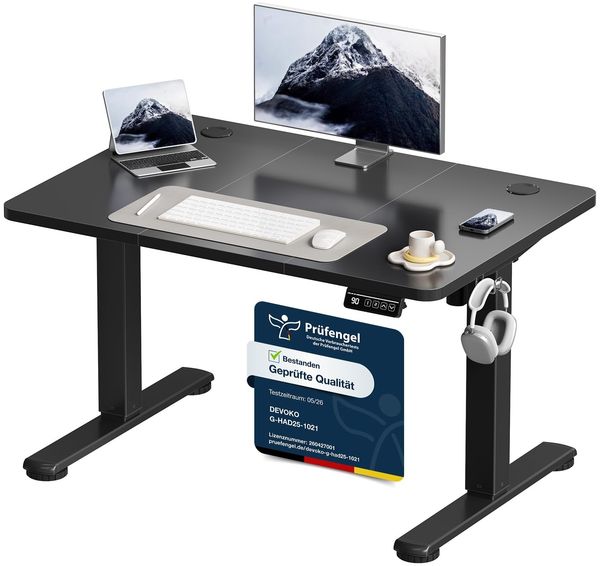 Devoko Elektrisch Höhenverstellbarer Schreibtisch 100x60 cm, Stabiler Schreibtisch Höhenverstellbar Tisch, Steh-Sitz Bürotisch, Computertisch mit Memory-Funktion, Stehpult, Standing Desk, Schwarz