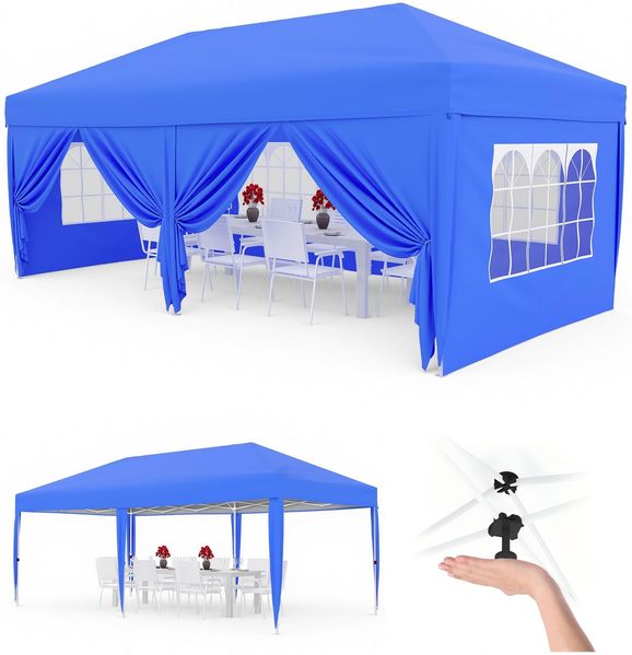 Faltpavillon 3x6 m wasserdicht stabil mit 6 Seitenwänden – Pop up Pavillon faltbar aus 420D Oxford, UV-Schutz 50+, 3-Fach höhenverstellbar, Partyzelt mit Tragetasche für Garten & Outdoor Blau
