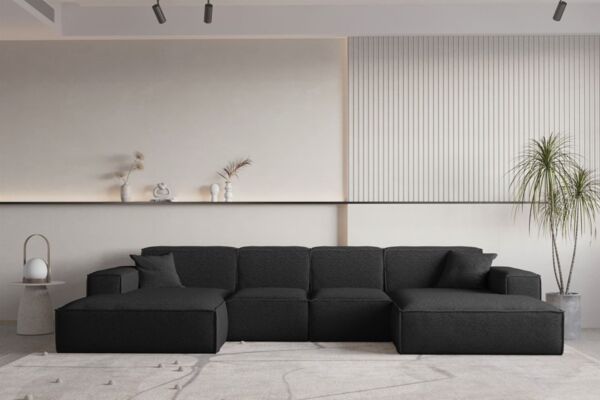 Wohnlandschaft U-Form CELES PREMIUM XS in Stoff Ascot Bukla Schwarz