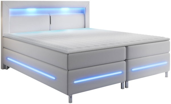 Boxspringbett Amarante LED, Blauer LED-Beleuchtung, Weiß, 160x200 cm Bild 2