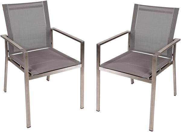Gartenstuhl 2er Set IVO Edelstahl Kunststoff Taupe | Stapelstuhl Wetterfest Gartenstühle Outdoor Essstühle