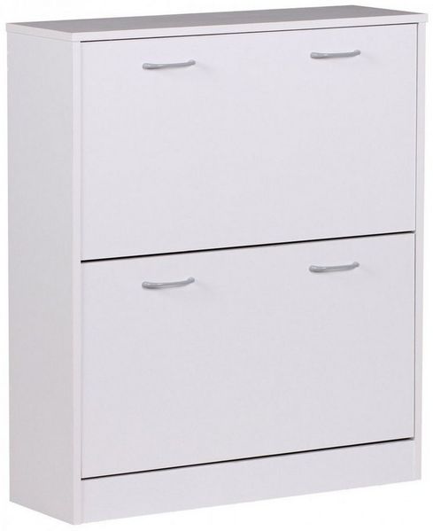 Schuhkipper KIEL Weiß matt 2 Fächer 75 x 87 x 24 cm, Design Holz-Schuhschrank zum klappen, Schuhkommode modern mit Ablage