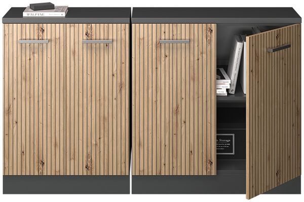 Küchenschrank für Dachschrägen R-Line Artisan-Eiche 140 cm 2er Set Schrankkorpuss 60 cm Tiefe Vicco Bild 5