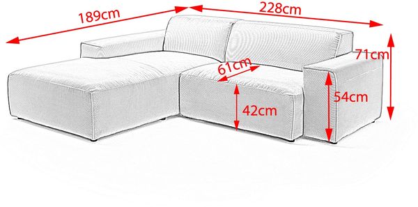 KAWOLA Sofa RANI Ecksofa Feincord silber Recamiere links 71 x 189 x 228 cm Bild 6