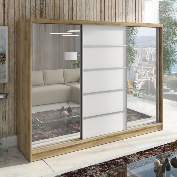 A&J MöbelLand Schwebetürenschrank TOP, 3-türig Schrank 200 cm mit Schubladen und Spiegel