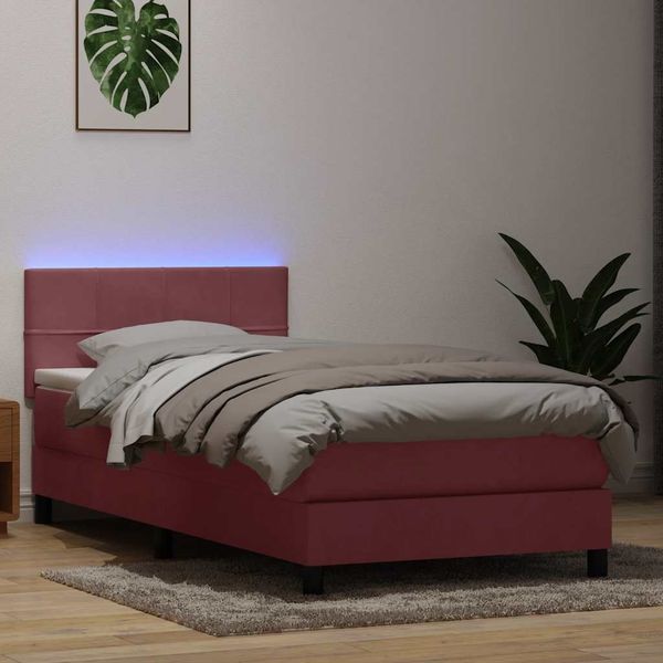 vidaXL Boxspringbett mit Matratze & LED Rosa 80x220 cm Samt 3316910