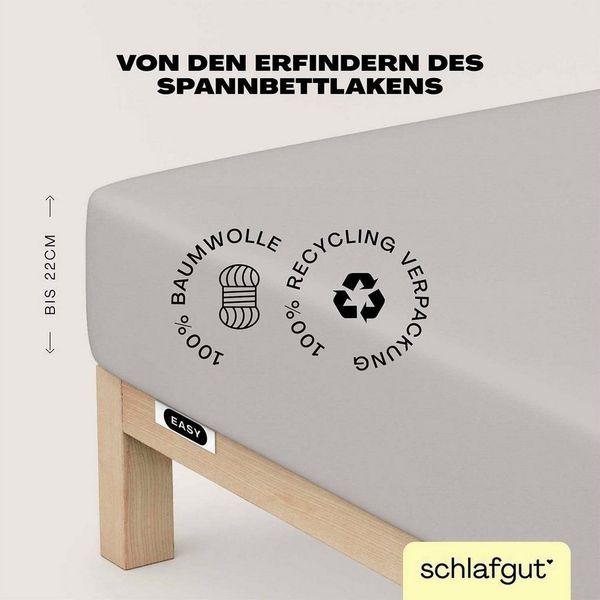 Schlafgut 'Easy' Spannbettlaken, Jersey, 100% Baumwolle, rundum Gummizug, für Matratzen bis 22 cm Höhe, Grey Light, M 120x200 cm - 130x200 cm
