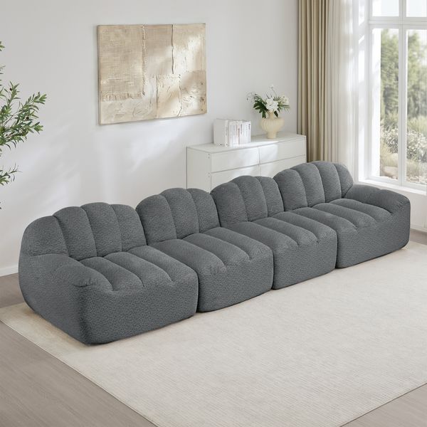 4-Sitzer Sofa 366x104x79 cm aus granuliertem Fleece rahmenlos modular, grau