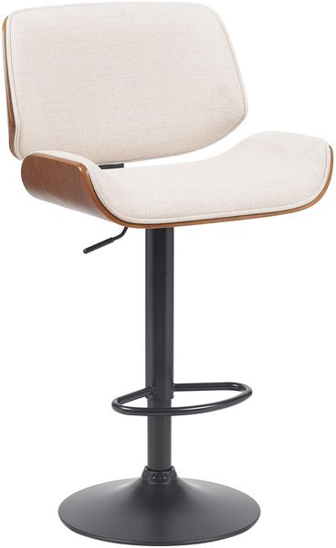 Barhocker LOTUN - Stoff Walnuss/creme 55x51x93 cm | Barstuhl Höhenverstellbar Mit Lehne Drehbar Tresenhocker Tresenstuhl Kneipenhocker Kneipenstuhl