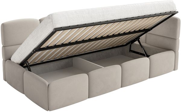 Selsey 'Cloudy' Kinderbett 120x200, Kopfteil rechts, Matratze & Bettkasten, Samt Hellbeige Bild 4