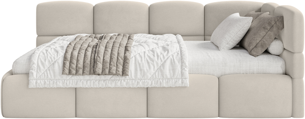 Selsey 'Cloudy' Kinderbett 120x200, Kopfteil rechts, Matratze & Bettkasten, Samt Hellbeige Bild 6