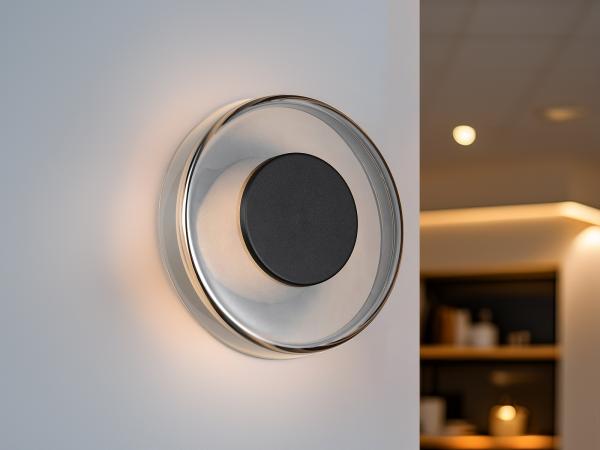 Dimmbare LED Wandleuchte CELESTE Glasschirm Chrom, Ø 22cm