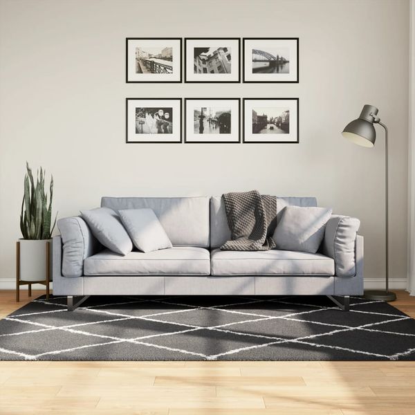vidaXL Shaggy-Teppich PAMPLONA Hochflor Modern Schwarz Creme 140x200cm 375411