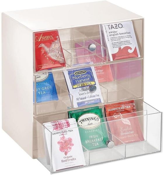 Aufbewahrungsbox Tee Kaffeepads Küchen Organizer mDesign Creme/Durchsichtig