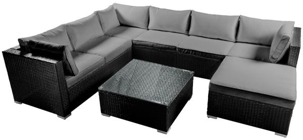 BRAST Gartenmöbel Lounge Sofa Couch Set Luxus Schwarz Poly-Rattan für 6 Personen