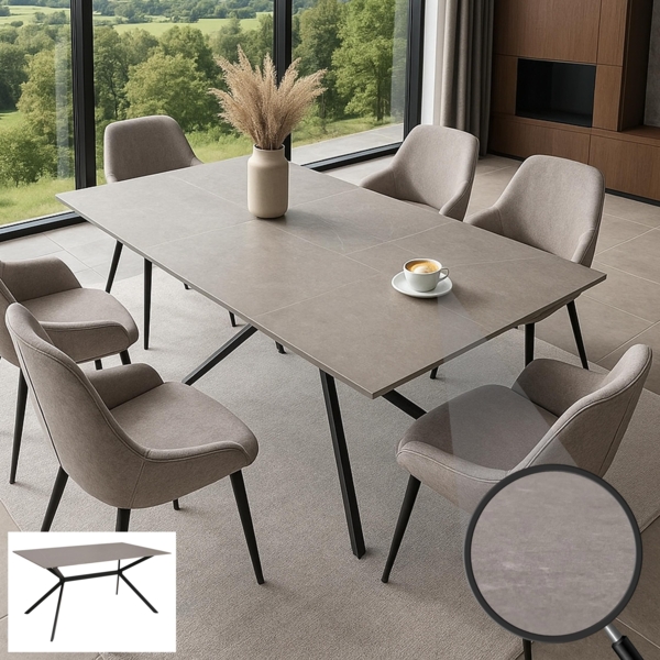 Esszimmertisch HWC-O58, Esstisch Sinterstein Metall, Marmor-Optik 160cm ~ grau Bild 1