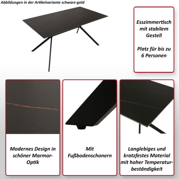 Esszimmertisch HWC-O58, Esstisch Sinterstein Metall, Marmor-Optik 160cm ~ grau Bild 2