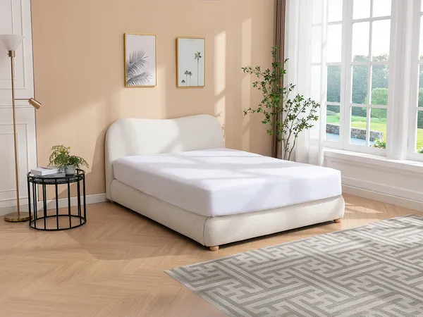 Vente-unique - VANARI Bett Stoff Weiß - B 215 cm x H 95 cm x L 141 cm