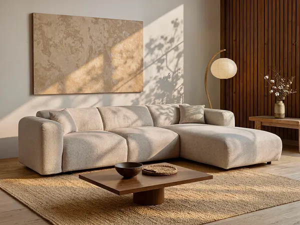 Vente-unique - POGNI Sofa StoffStoff Beige - B 165 cm x H 73 cm x L 280 cm