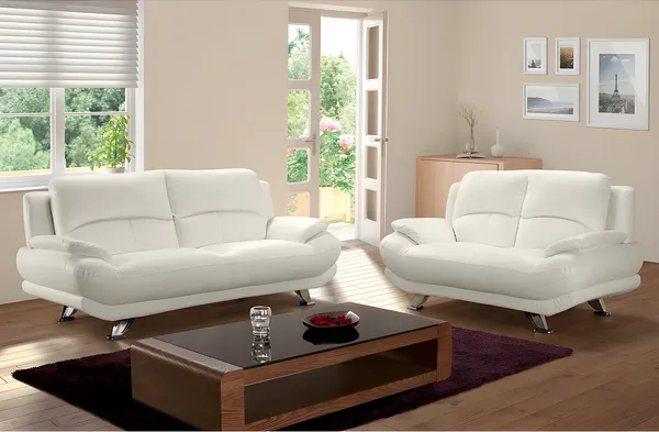 Vente-unique - MUSKO Couchgarnitur Kunstleder Weiß - B 91 cm x H 89 cm x L 200 cm150 cm