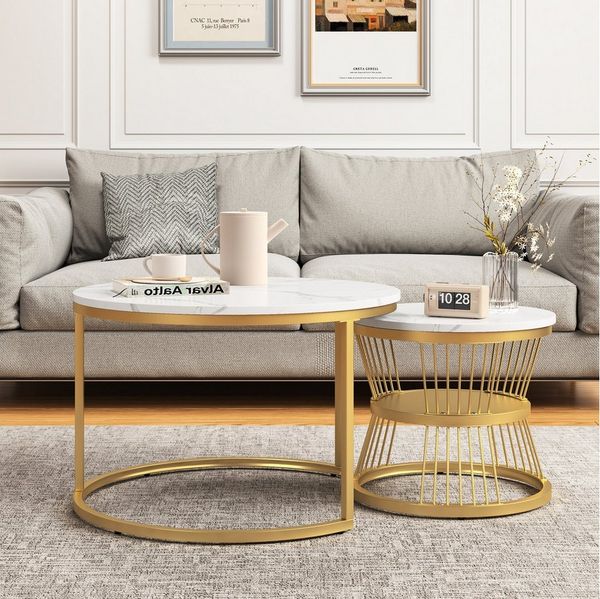 PXloue Couchtisch Satztisch Beistelltisch stapelbarer Sofatisch, mit Bodenschutz (Ideal für Wohnzimmer & Büro, Platzsparendes stapelbares Design), Großer Tisch: 80 x 45 cm,Kleiner Tisch: 60 x 33 cm