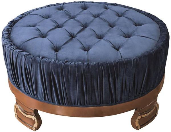 Casa Padrino Luxus Barock Couchtisch Blau / Braun Ø 100 x H. 50 cm - Runder Wohnzimmertisch mit edelem Samtstoff und Glitzersteinen - Barock Möbel