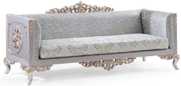 Casa Padrino Luxus Barock Sofa Türkis / Silber / Gold 225 x 86 x H. 98 cm