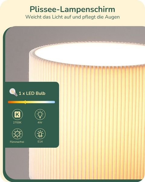 EDISHINE Nachttischlampe Dekolampe H29 cm mit Metallfuß, LED wechselbar, 2700 K Warmweiß, Vintage Tischleuchte mit E14 Leuchtmittel, für Fensterbank, Geschenk