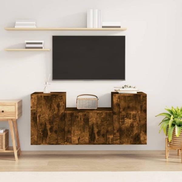 vidaXL 3-tlg. TV-Schrank-Set Räuchereiche Holzwerkstoff 3188499