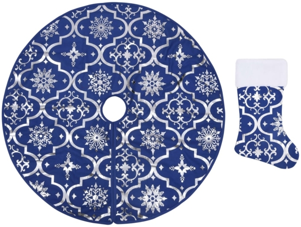 vidaXL Luxus-Weihnachtsbaumdecke mit Socke Blau 150 cm Stoff 330280