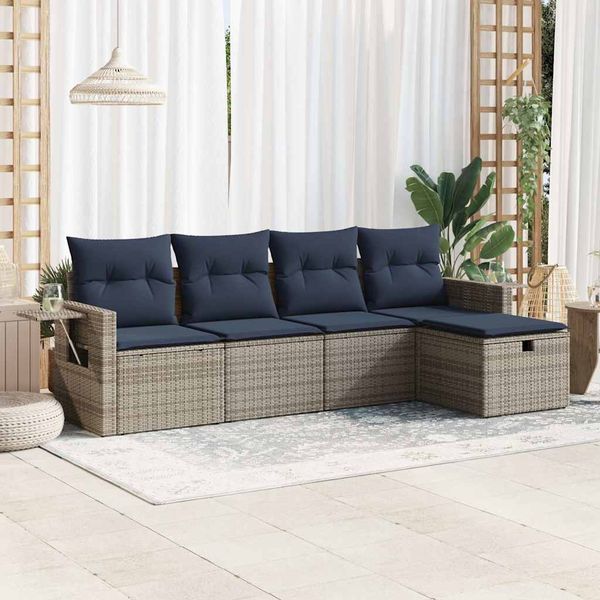 vidaXL 5-tlg. Garten-Sofagarnitur mit Kissen Grau Poly Rattan 3325467