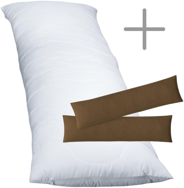 1 x Füllkissen mit Rautensteppung 40x80 cm + Jersey Kissenbezug 2er Set 40 x 80 cm Schokobraun Bild 2