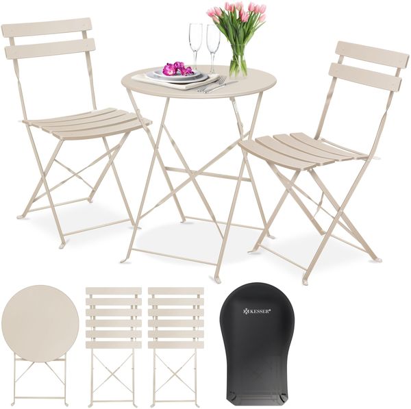 KESSER® Bistroset, 3-teilig, Bistrotisch mit 2 Stühle, inkl. Abdeckung, klappbar, Metall Cappuccino