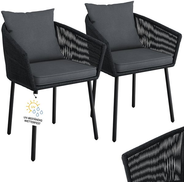 STEELSØN 'Nair' Polyrattan Gartenstuhl, 2er-Set, schwarz, wetterfest & UV-beständig, Balkonstühle bis 160 kg belastbar, Gartensessel inkl. Kissen