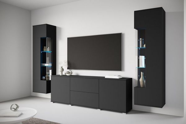 OTTO home Wohnwand KENIA, (Komplett-Set, 3-St), Vitrinen mit Eckverglasung, hängend und stehend montierbar