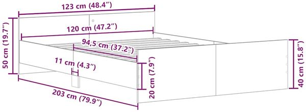 vidaXL Bettgestell mit Kopf- und Fußteil Braun Eiche-Optik 120x200 cm 3203746 Bild 10