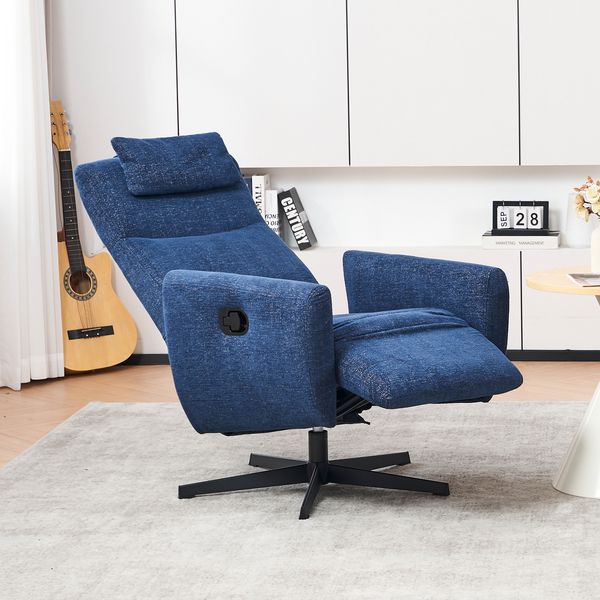 Bequemer Sessel mit verstellbarer Rückenlehne, Fußstütze & 360° Drehfunktion, für Wohnzimmer & Schlafzimmer,Blau