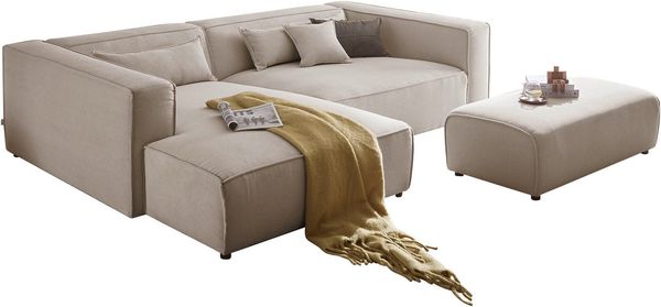 LeGer Home by Lena Gercke Ecksofa PIARA XXL, L-Form, Schlaffunktion, Cord, Leinenoptik o. Strukturstoff, Hocker stellbar zum Schlafsofa (Krokodilverbinder), tiefe Sitzfläche