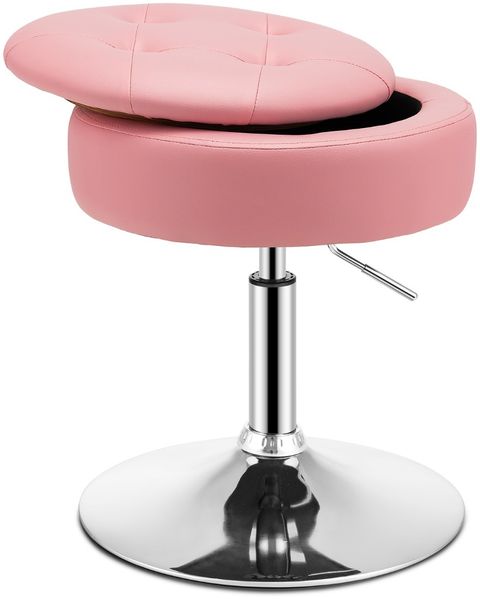 Schminkhocker mit Stauraum um 360° Drehbarer Hocker aus Kunstleder Rosa
