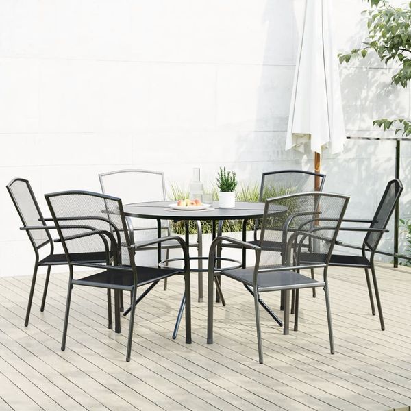 vidaXL Gartenstuhl-Set 7-tlg. Stapelbar Pulverbeschichteter Stahl 3283759
