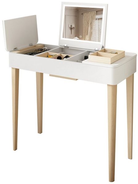 OKWISH Schminktisch Schmuckschrank Frisiertisch (mit Spiegel, Flip-Up Spiegel, Viel Stauraum, für Schlafzimmer & Ankleidezimmer, mit Ablagefachmit Spiegel, Ohne Hocker)